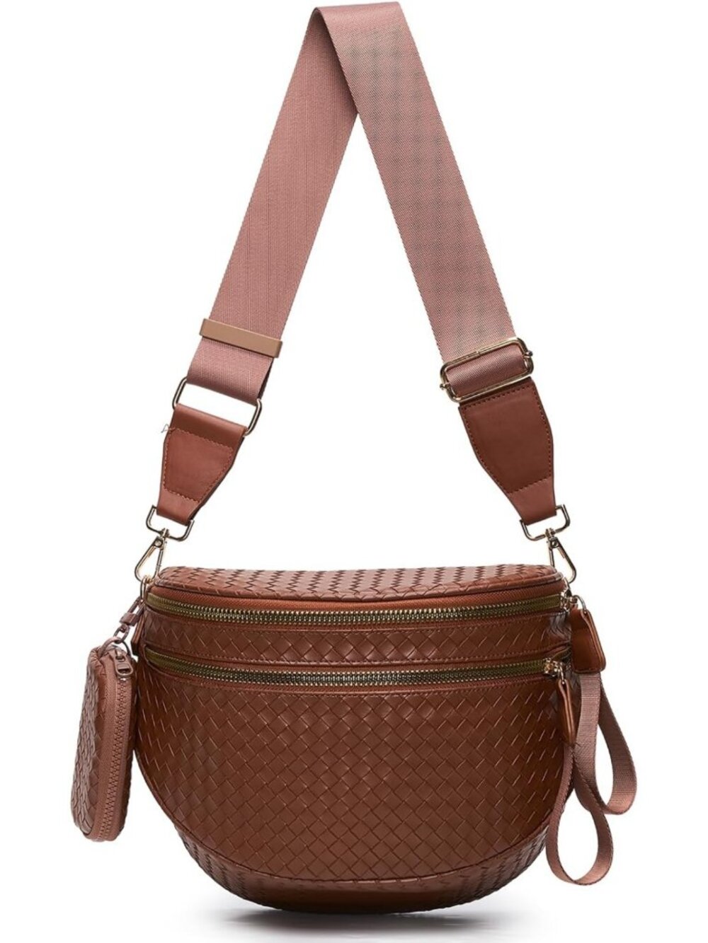 Woven Vegan Leather Crossbody Fanny Pack for Women, Stylish Bum Bag with Coin